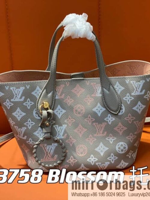 [Boutique‑grade] M23758 light gray, full leather bucket bag series Blossom small tote bag, gray gradual change (cut-out)
