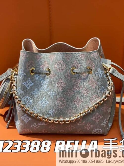 [Premium‑quality] M23388 light gray, full leather bucket bag series BELLA handbag, gray/gradual change (cut-out)
