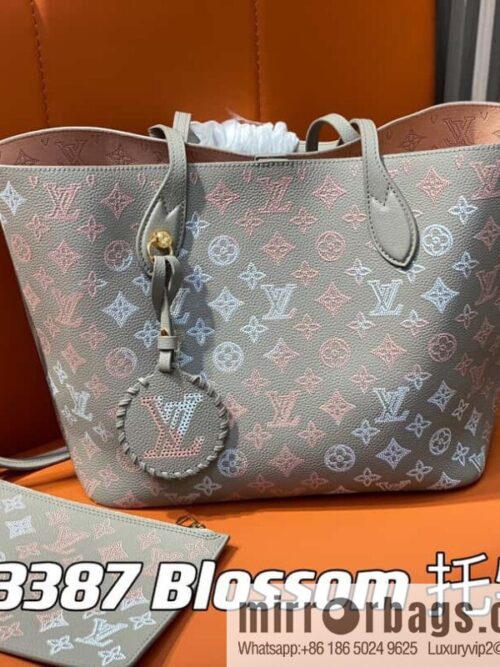 [Boutique‑grade] M23387 light gray, full leather shopping bag series Blossom medium tote bag gray/gradual change (cut-out)
