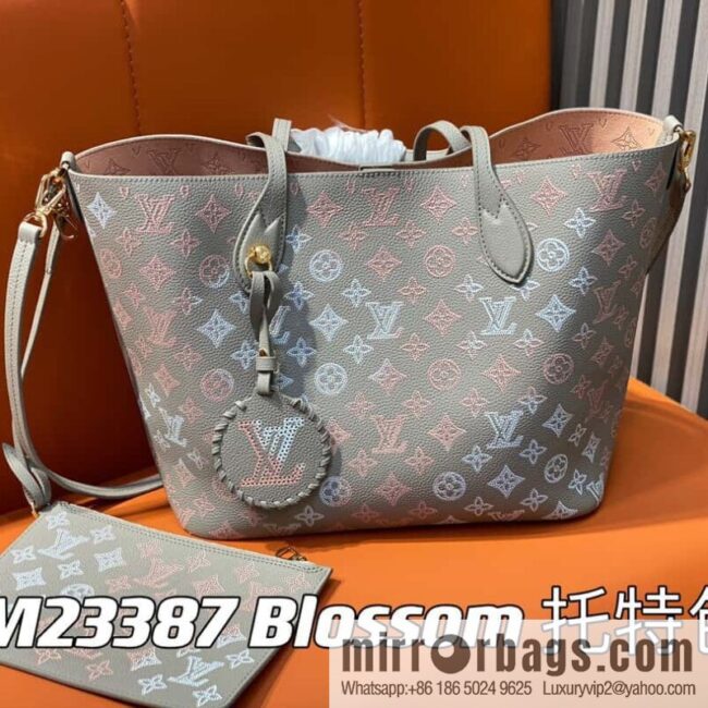 [Boutique‑grade] M23387 light gray, full leather shopping bag series Blossom medium tote bag gray/gradual change (cut-out)