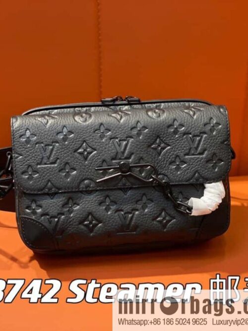 [Premium‑quality] M23742 46795 full leather black men\'s bag messenger bag series Steamer messenger bag