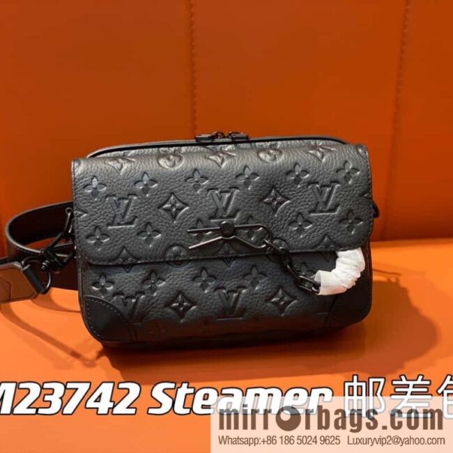 [Premium‑quality] M23742 46795 full leather black men\'s bag messenger bag series Steamer messenger bag