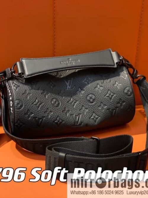 [Premium‑quality] M46796 full leather black cylinder bag men\'s bag series Soft Polochon small handbag