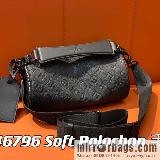 [Premium‑quality] M46796 full leather black cylinder bag men\'s bag series Soft Polochon small handbag