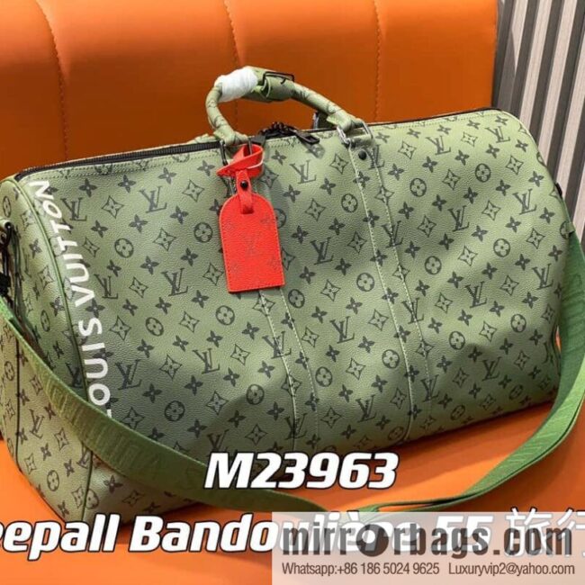 [Boutique‑grade] M23963 green silk screen, travel bag series, this Keepall Bandoulière 55 travel bag