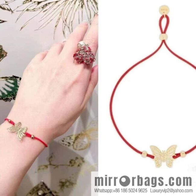Dior Golden Butterfly Red Rope Bracelet Hand Rope