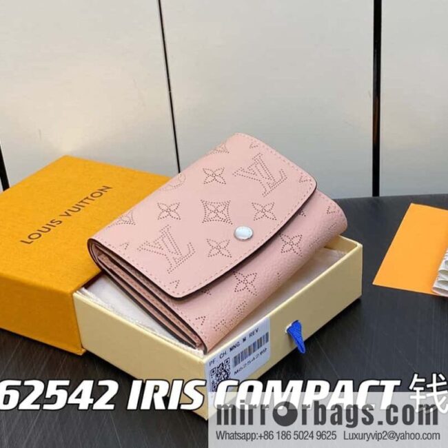 [Premium‑quality] M62542 pink full leather flip wallet series IRIS COMPACT wallet