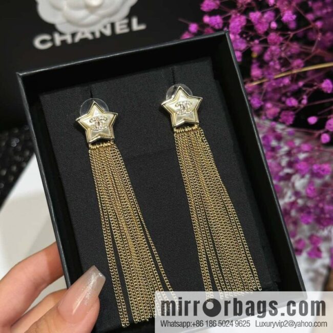 ☀️Original ☀️ new ☑️ Chanel pentagram ⭐ star fringed earrings ☀️