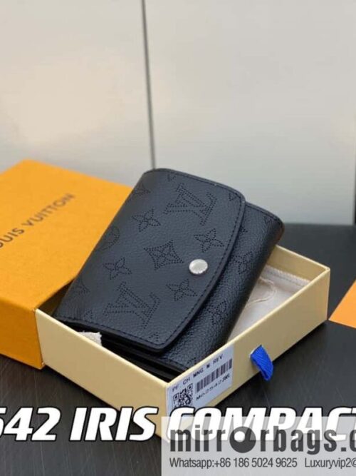 [Premium‑quality] M62542 black full leather flip wallet series IRIS COMPACT wallet