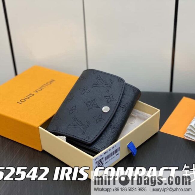 [Premium‑quality] M62542 black full leather flip wallet series IRIS COMPACT wallet