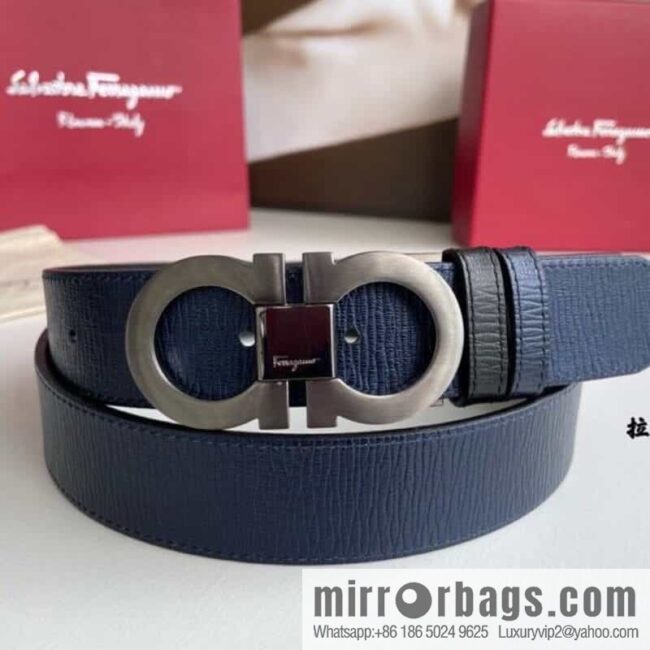 Ferragamo Ferragamo Men\'s Counter Vertical Metal Buckle First Layer Cowhide Double Sided External Belt 3.5cm