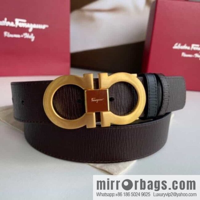 Ferragamo Ferragamo Men\'s Counter Vertical Metal Buckle First Layer Cowhide Double Sided External Belt 3.5cm