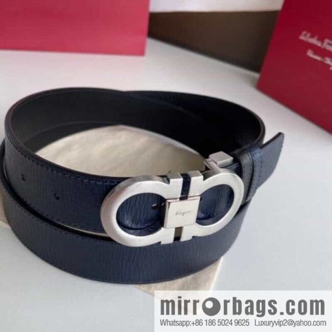 Ferragamo Ferragamo Men\'s Counter Vertical Metal Buckle First Layer Cowhide Double Sided External Belt 3.5cm