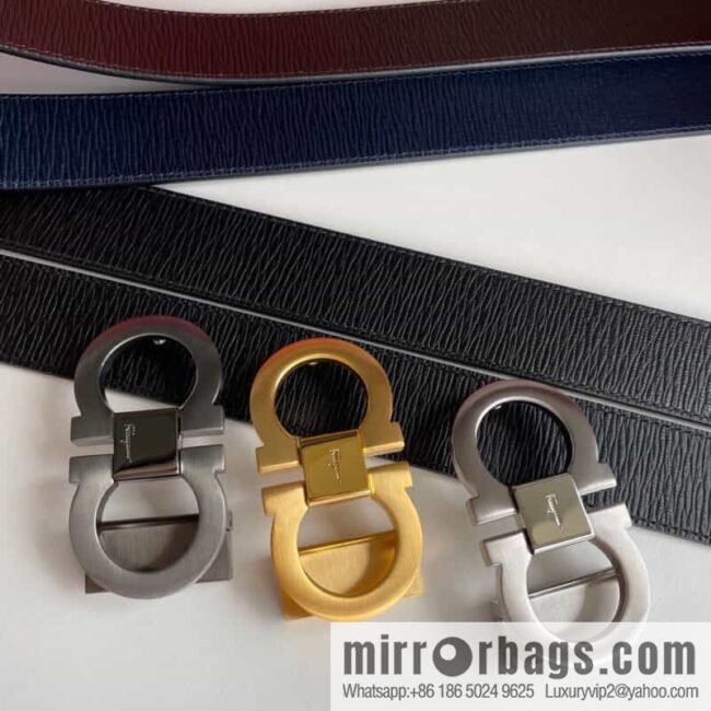 Ferragamo Ferragamo Men\'s Counter Vertical Metal Buckle First Layer Cowhide Double Sided External Belt 3.5cm