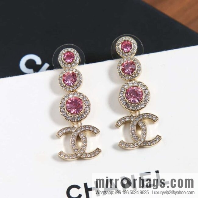 Chanel C4 Double C Round Pink Diamond Stud Earrings