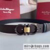 Salvatore Ferragamo Men\'s 3.5cm Delicate Double Circle Horseshoe Counter Version Metal Buckle Imported First Layer Cowhide Embossed Belt