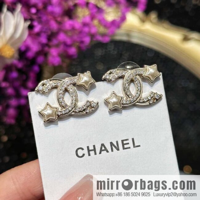 ☀️New ☑️ Chanel double C pentagram ⭐ star stud earrings ☀️