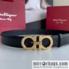 Ferragamo Men\'s Stainless Steel Rolling Sand Metal Buckle, First Layer Cowhide Sheep Textured Belt 3.5cm