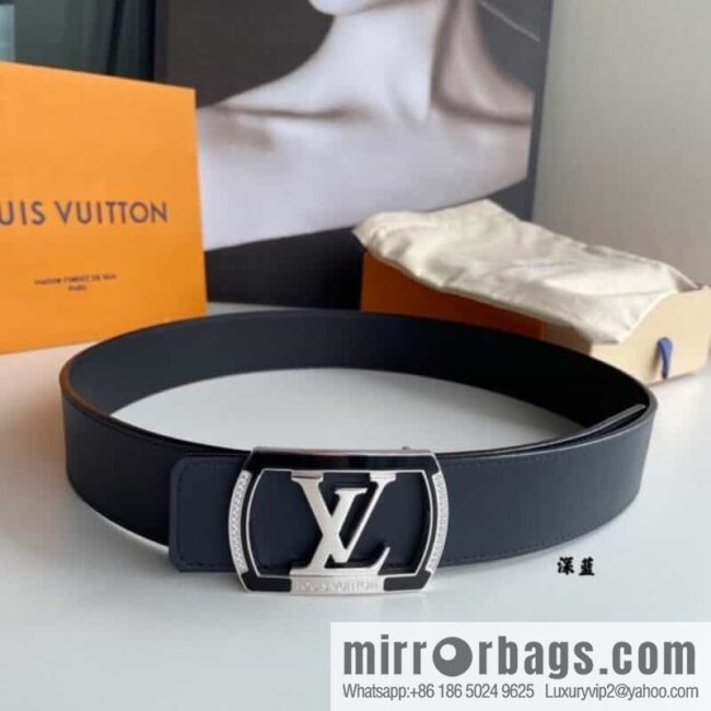 LV/Louis Vuitton, Stainless Steel Letter Square Resin Craft Diamond Inlaid Metal Buckle 4.0cm Belt