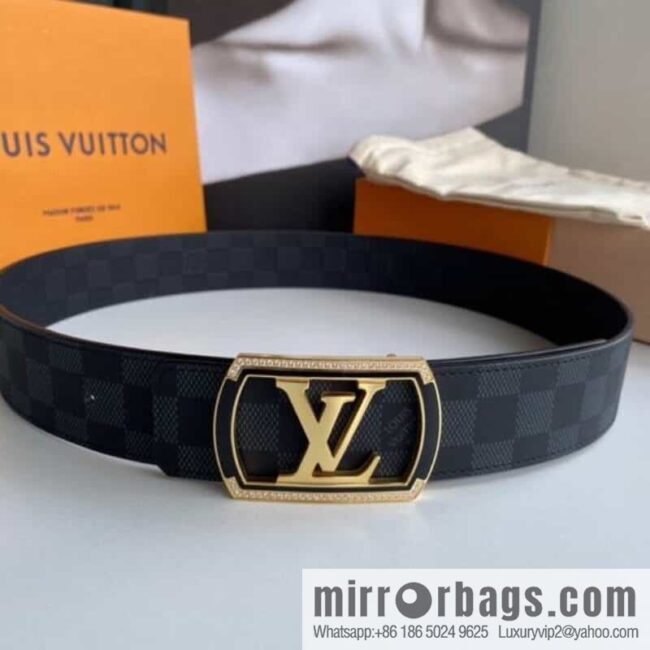 LV/Louis Vuitton, Stainless Steel Letter Square Resin Craft Diamond Inlaid Metal Buckle 4.0cm Belt
