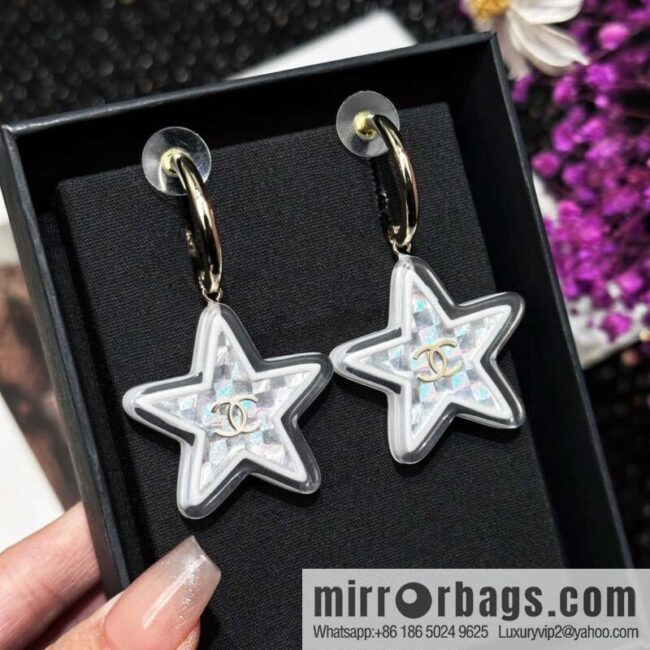 ☀️New ☑️ Chanel c2 double C pentagram ⭐ star stud earrings ☀️