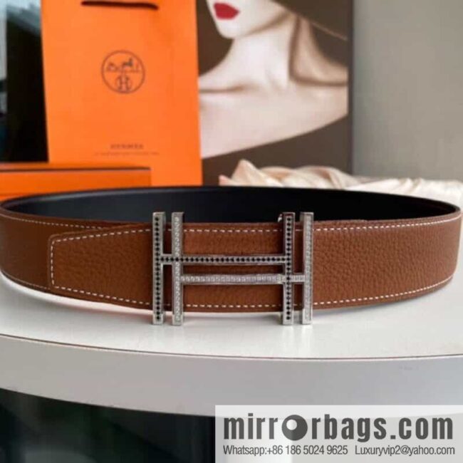 HERMES-Hermès, Double H Diamond Metal Buckle Men\'s 3.8cm Belt