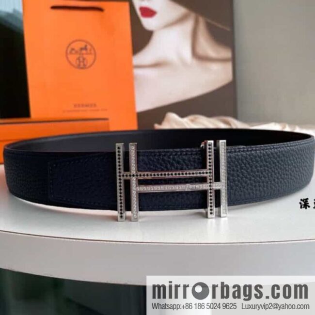 HERMES-Hermès, Double H Diamond Metal Buckle Men\'s 3.8cm Belt