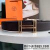 HERMES-Hermès, Double H Diamond Metal Buckle Men\'s 3.8cm Belt