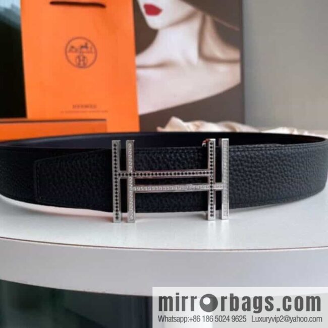 HERMES-Hermès, Double H Diamond Metal Buckle Men\'s 3.8cm Belt