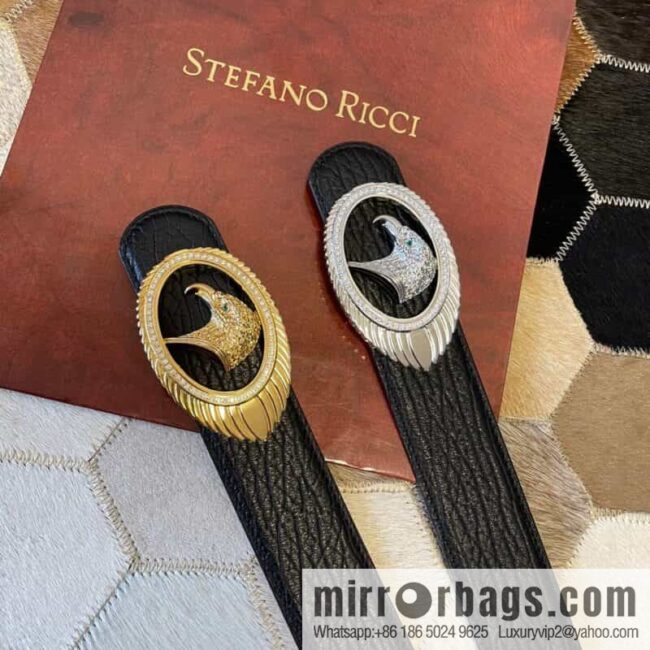 STEFANO RICCI STEFANO RICCI New Stainless Steel Eagle Head Feather Inlaid Diamond Buckle 3.8cm First Layer Cowhide Press Textured Belt