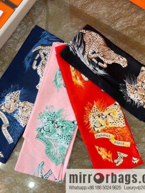 Hermes \"Cheetah\" 100% Silk Twilly Long Silk Scarf