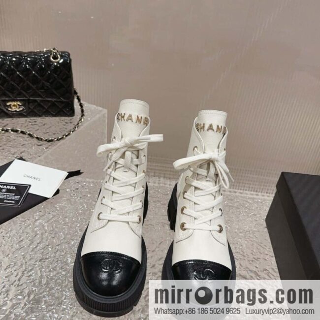🐰🐰𝐂𝐡*𝐧𝐞𝐥 23 popular [genuine grade] version of the coolest short boots, locomotive boots, thick-soled round head color matching heightened lace-up short boots, Martin boots