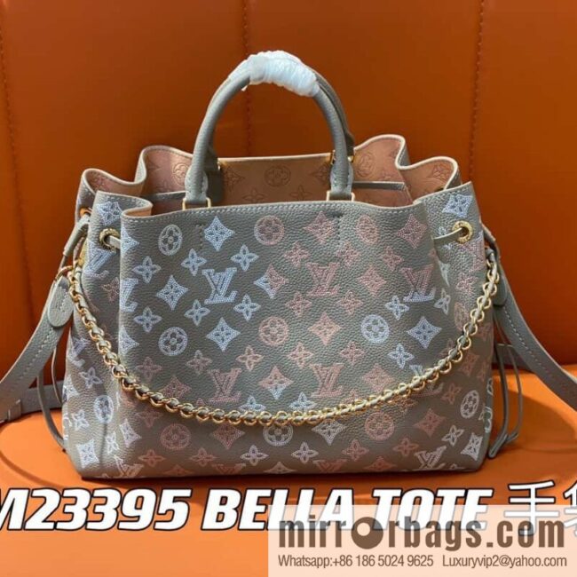 [Premium‑quality] M23395 light gray, full leather shopping bag series BELLA TOTE handbag m23395 gray gradual change (cut-out)