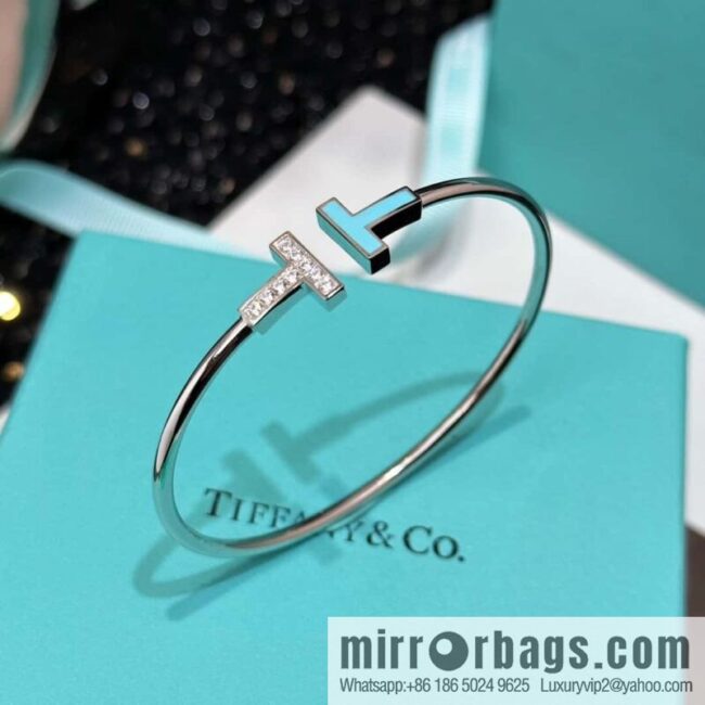 IMG_7239-800x800fr5pshj345h111239_20250702083334.jpg ☀️Turquoise ☀️ Tiffany & co, Classic T Series, Turquoise Silver Double T Bracelet with Diamonds ☀️