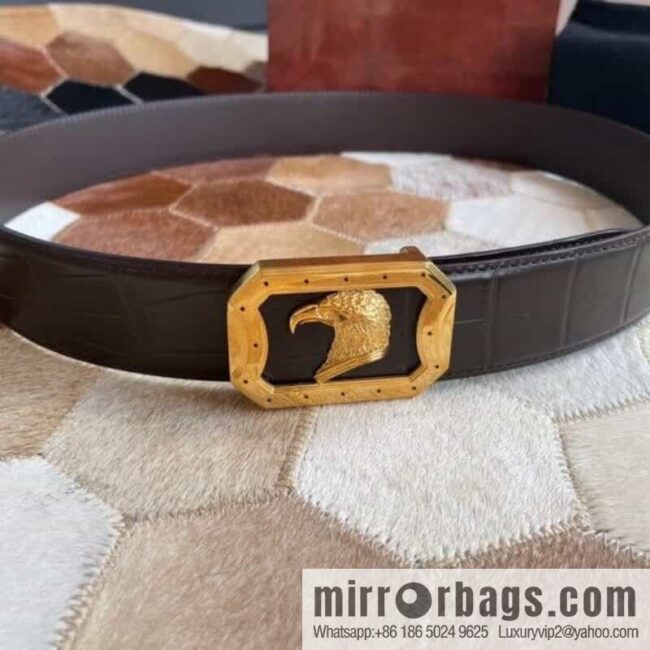 STEFANO RICCI Stephen Raunich Counter Stainless Steel Eagle Head Inner Wear Metal Buckle 3.8cm First Layer Cowhide Fine Imitation Crocodile Leather Belt