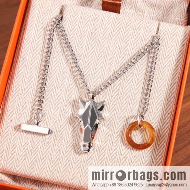 HERMES Destrier bull head horn ring necklace