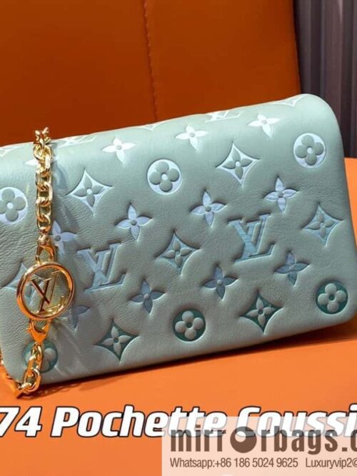 Louis Vuitton LV [Premium‑quality] M82474 green silk screen, full leather chain bag series Pochette Coussin handbag