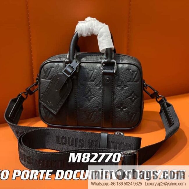 [Boutique‑grade] M82770 black embossed, full leather mini men\'s bag briefcase series NANO PORTE DOCUMENTS VOYAGE handbag