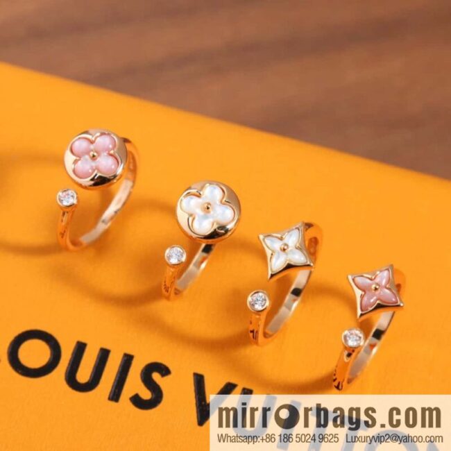 ☀Louis Vuitton COLOR BLOSSOM MINI STAR Pink shell, white shell diamond ring