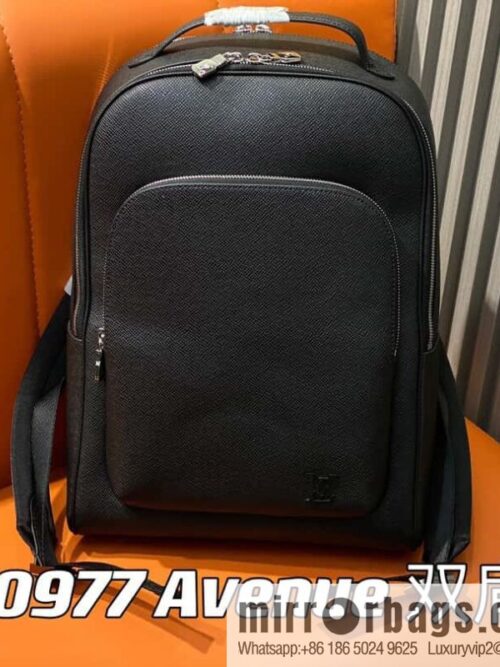 LV [Premium‑quality] M30977 black full leather, cross pattern backpack series Avenue backpack