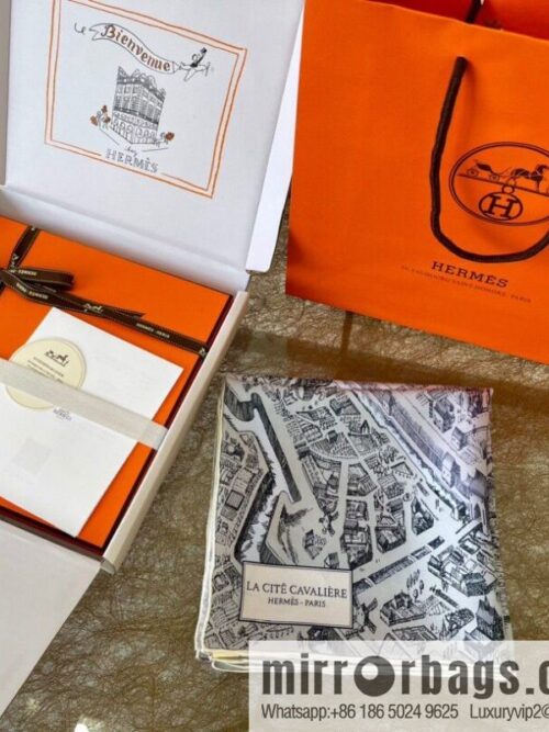 Hermes \"City of Horses\" 100% silk scarf