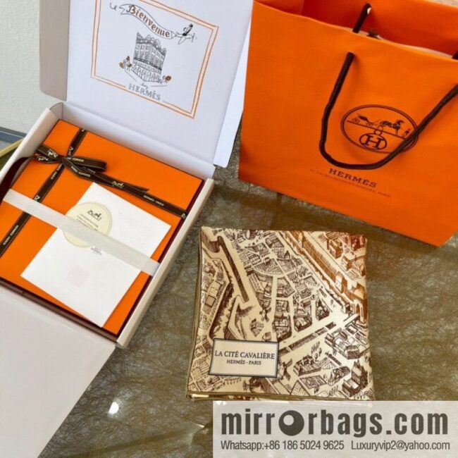 Hermes \"City of Horses\" 100% silk scarf