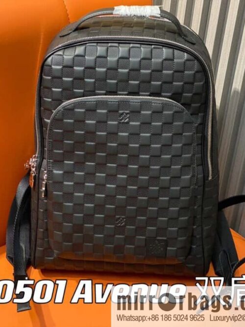 [Premium‑quality] N40501 black full leather pressure grid, full leather backpack series Avenue backpack