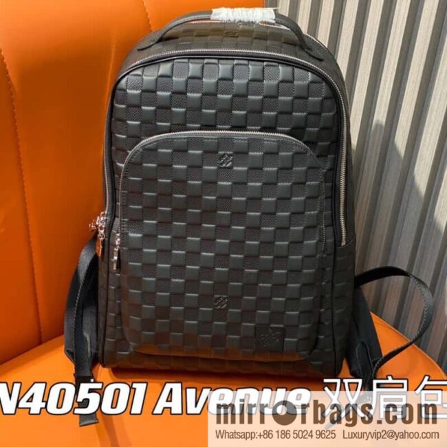 [Premium‑quality] N40501 black full leather pressure grid, full leather backpack series Avenue backpack