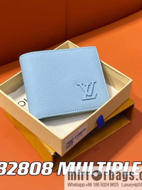 [Boutique‑grade] M82808 light blue full leather, short suit clip series MULTIPLE wallet m82273 82274 Aerogram series