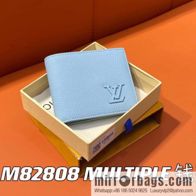 [Boutique‑grade] M82808 light blue full leather, short suit clip series MULTIPLE wallet m82273 82274 Aerogram series