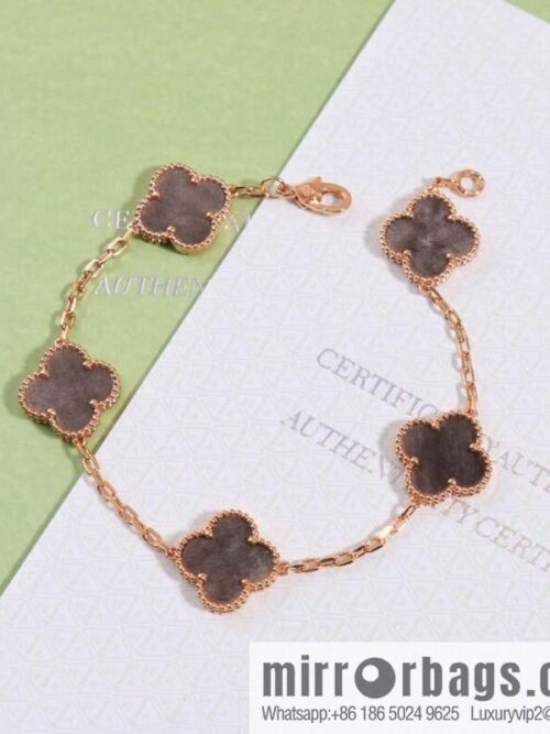 ☀️Van Cleef & Arpels Silver Obsidian Five Flowers Bracelet ☀