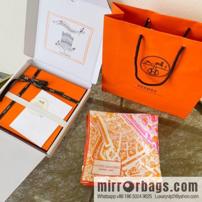 Hermes \"City of Horses\" 100% silk scarf