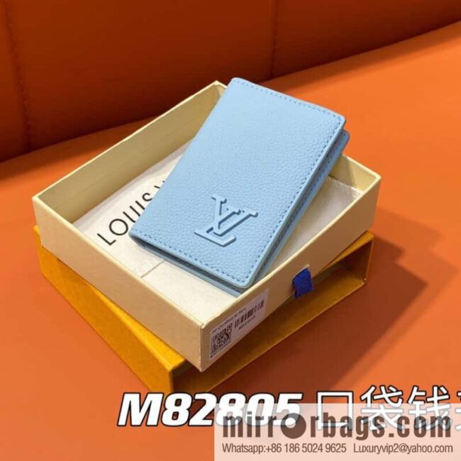 [Boutique‑grade] M82805 light blue full leather card holder wallet series, pocket wallet m82275 82276