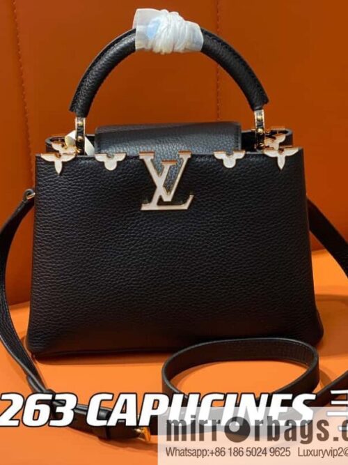 [Boutique‑grade] M23263 black full leather cap Naying series CAPUCINES BB handbag, this Capucines BB Flower Crown handbag